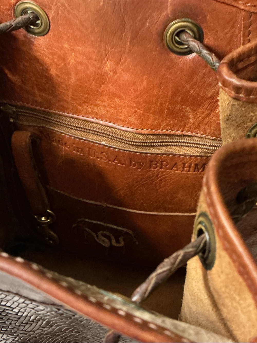 Brahmin Vintage Brown Textured Leather Drawstring Bucket Shoulder Bag GUC - Picture 8 of 8